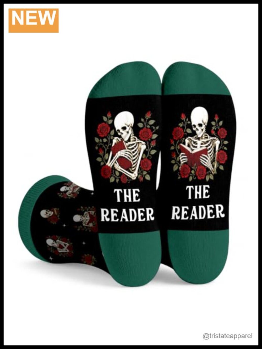 Skeleton Reading Socks for Book Lovers Goth Halloween Gift